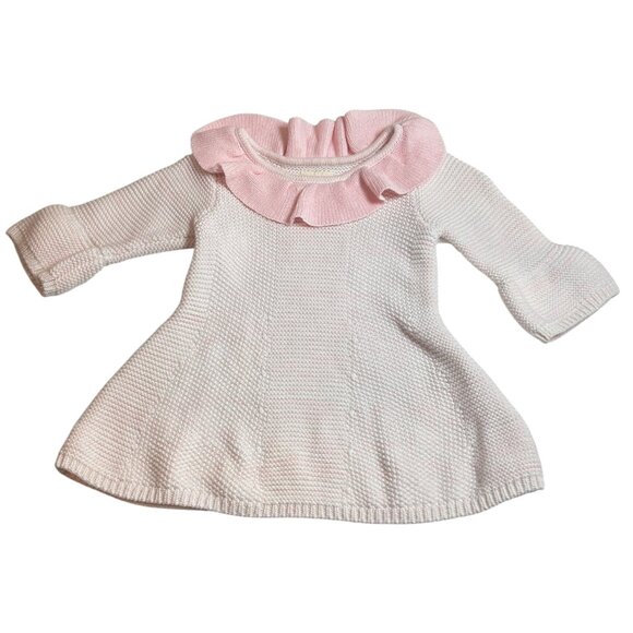 First Impressions Baby Girl Sweater 18M | Pink Cream Ruffle Neck Bell Sleeve - Picture 1 of 6